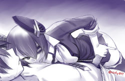 1boy 1girl blue_theme blush breasts dress ebifly eyepatch fingernails girl_on_top handjob headgear kantai_collection large_breasts licking licking_nipple long_sleeves looking_at_another lying licking_nipple monochrome necktie nipple_stimulation nipples on_back on_person on_stomach one_eye_covered panties panties_around_leg penis pinky_out reverse_nursing_handjob short_hair sweat tenryuu_(kancolle) tongue tongue_out topless_male twitter_username underwear rating:Explicit score:15 user:danbooru