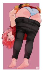  1girl absurdres ass clothes_pull flcl haruhara_haruko highres panties pants pants_pull red_hair redd_kats smile solo thighs underwear  rating:Questionable score:79 user:TDogarooski