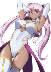  1girl arms_up artist_request ass blue_eyes bodysuit breasts catherine_sabathra cleavage_cutout clothing_cutout code_geass code_geass:_dakkan_no_roze curvy dark-skinned_female dark_skin earrings elbow_gloves from_below gloves highleg highleg_leotard indoors jewelry large_breasts leotard long_hair looking_at_viewer open_clothes open_mouth pink_hair revealing_clothes shiny_skin standing thighhighs twintails underboob very_long_hair wide_hips  rating:Sensitive score:17 user:popotepopote