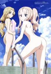  2girls absurdres ass blonde_hair blue_sky breasts closed_mouth cloud completely_nude day drill_hair girls_und_panzer green_eyes highres huge_filesize itou_takeshi long_hair looking_at_viewer marie_(girls_und_panzer) multiple_girls nipples nude nude_filter outdoors parted_lips pool_ladder sidelocks sky small_breasts smile sofue_(girls_und_panzer) standing summer thighs third-party_edit  rating:Explicit score:19 user:shelly69