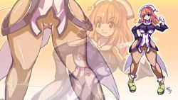  1girl basara breasts hat highres hip_focus la_pucelle mole nasara nipples nippon_ichi no_panties pantyhose prier pussy red_eyes red_hair smile solo uncensored wide_hips zoom_layer 
