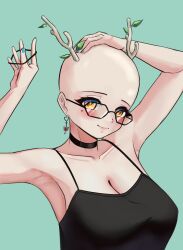  1girl absurdres antlers bald bald_girl ceres_fauna glasses highres hololive hololive_english horns virtual_youtuber yafatguy 