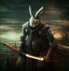 animal_ears armor brown_eyes rabbit fantasy furry highres scenery sheath sword weapon rating:Sensitive score:10 user:Luthorne