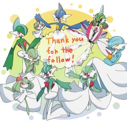 1other 3boys 5girls arm_blade arm_up arms_up black_sclera blue_hair blue_skin blunt_bangs bob_cut bowl_cut colored_sclera colored_skin creatures_(company) english_text evolutionary_line flat_chest full_body gallade game_freak gardevoir gen_3_pokemon gen_4_pokemon green_hair green_skin grey_hair hair_between_eyes hair_over_one_eye hand_up happy holding holding_pokemon humanoid_robot iron_valiant joints kirlia kneeling leg_up medium_hair milestone_celebration mohawk monya multicolored_hair multicolored_skin multiple_boys multiple_girls nintendo one_eye_closed one_eye_covered open_mouth orange_eyes outstretched_arm outstretched_arms own_hands_together pokemon pokemon_(creature) ralts red_eyes red_hair robot robot_joints shiny_and_normal shiny_pokemon short_hair sidelocks sitting smile spread_arms standing standing_on_one_leg steepled_fingers talking thank_you twintails two-tone_hair two-tone_skin v_arms weapon white_skin wink