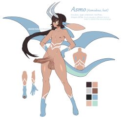  1boy animal_ears asmo_(matemi) brown_hair character_name completely_nude highres large_penis matemi navel nipples nude original penis solo stomach tail tattoo testicles trap white_background  rating:Explicit score:42 user:danbooru