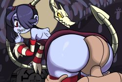 ass bent_over blue_hair detached_sleeves face_in_ass highres huge_ass leviathan_(skullgirls) q7 red_eyes skullgirls smile squigly_(skullgirls) stitched_mouth stitches tagme zombie rating:Explicit score:32 user:Anon_Perv