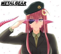  1girl big_boss crossover eyepatch hair_ornament lamia long_hair metal_gear_(series) miia_(monster_musume) monster_girl monster_musume_no_iru_nichijou parody simple_background solo yellow_eyes  rating:Sensitive score:36 user:Golden_Witch
