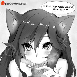  1boy 1girl ahri_(league_of_legends) animal_ears blush english_text fellatio fox_ears handjob hetero league_of_legends long_hair looking_at_viewer monochrome oral penis saliva slave tofuubear uncensored  rating:Explicit score:138 user:League_Of_Bitches