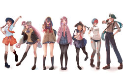  alternate_costume arched_bangs arm_up asymmetrical_legwear bag black_footwear black_gloves black_hair black_pantyhose blue_hair blue_pants blue_sailor_collar blue_skirt blueberry_academy_school_uniform blush boots braid breasts brown_eyes brown_hair buruma cardigan carmine_(pokemon) closed_mouth clothes_writing coat collared_shirt colored_inner_hair creatures_(company) crossed_bangs dark-skinned_female dark_skin earrings eyelashes freckles full_body game_freak gen_1_pokemon glasses gloves green_hair grey_hair grey_pantyhose gym_uniform hair_between_eyes hair_ornament hair_tie_in_mouth hairband hairclip hand_on_own_hip hat highres holding holding_poke_ball iono_(pokemon) jewelry juliana_(pokemon) lacey_(pokemon) large_breasts loafers long_hair long_sleeves looking_at_viewer magnemite midriff_peek mole mole_under_eye momdy_(talesshinja) mouth_hold multicolored_hair multiple_girls naranja_academy_school_uniform neckerchief necktie nemona_(pokemon) nintendo one_eye_closed open_mouth orange_neckerchief pants pantyhose pencil_skirt penny_(pokemon) pink_coat pink_hair pleated_skirt poke_ball poke_ball_(basic) pokemon pokemon_sv ponytail print_pantyhose red_gloves red_hair red_necktie rika_(pokemon) sailor_collar school_bag school_uniform serafuku shirt shoes short_hair short_sleeves shorts simple_background skirt smile standing streaked_hair suspenders thick_eyebrows tomboy triangle_earrings twintails two-tone_hair tying_hair v walking white_background white_shirt yellow_eyes yellow_hairband 
