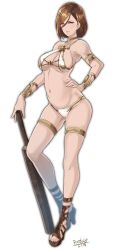 1girl black_knight_(granblue_fantasy) breasts brown_hair butcha-u full_body granblue_fantasy large_breasts medium_breasts revealing_clothes short_hair solo standing weapon rating:Questionable score:57 user:jojosstand