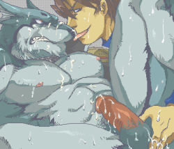 2boys furry furry_male interspecies lowres male_focus multiple_boys tagme wolf yaoi rating:Explicit score:16 user:lorddragon