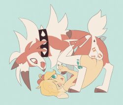  1boy 1girl anus bestiality blonde_hair collar creatures_(company) game_freak gashamon_(artist) gen_7_pokemon green_eyes heart heart-shaped_pupils highres knee_socks licking_lips lycanroc lycanroc_(midnight) nintendo nude one_eye_closed pokemon pokemon_(creature) shoes socks spiked_collar spikes symbol-shaped_pupils testicles thighhighs tongue tongue_out white_thighhighs 