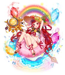  crystal dungeon_and_fighter gladiator_sandals hat highres mage_(dungeon_and_fighter) mage_staff magic_circle non-web_source red_eyes red_hair sailor_collar sandals shiny_skin sun_hat swim_ring swimsuit 