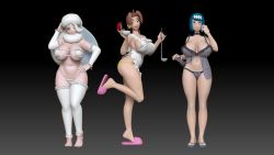  3d 3girls apron breasts creatures_(company) delia_ketchum game_freak highres huge_breasts lana&#039;s_mother_(pokemon) lingerie mature_female melony_(pokemon) multiple_girls nearly_naked_apron nintendo panties plump pokemon tagme thick_thighs thighs underwear wide_hips  rating:Questionable score:40 user:bububird
