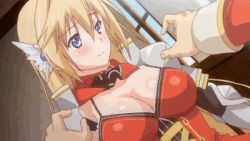  animated animated_gif armor blonde_hair blush bouncing_breasts breasts cleavage elcia_harvence greaves koikishi_purely_kiss large_breasts long_hair lowres nipples undressing  rating:Explicit score:72 user:HentaiEmperor