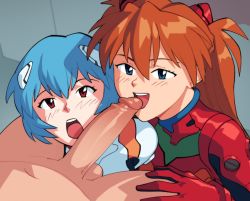  1boy 2girls ayanami_rei blue_eyes blue_hair completely_nude cooperative_fellatio fellatio ffm_threesome group_sex hair_between_eyes interface_headset looking_at_viewer multiple_girls neon_genesis_evangelion nude oral penis plugsuit pov pov_crotch red_eyes souryuu_asuka_langley suoiresnu threesome uncensored  rating:Explicit score:443 user:TOSJedi