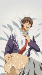 2boys anal ass brown_hair cum cumdrip gamers! happy_sex heart heart-shaped_pupils highres male_focus male_penetrated mochi_otto multiple_boys school_uniform smile symbol-shaped_pupils tagme uehara_tasuku yaoi rating:Explicit score:13 user:harucho