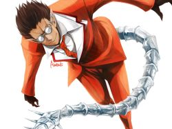  1boy akatsuki_(ver10000) demiurge earrings formal glasses jewelry male_focus necktie overlord_(maruyama) simple_background solo suit tail  rating:Sensitive score:4 user:creck