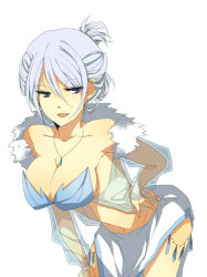  1girl blue_eyes breasts cleavage creatures_(company) game_freak gen_5_pokemon hip_focus large_breasts navel nintendo personification pokemon smile solo swanna white_hair  rating:Questionable score:46 user:ashiyama