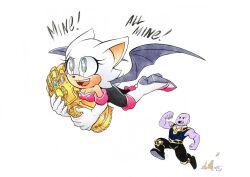  1boy 1girl artist_name bat_wings boots crossover dated english_text finik flying furry furry_female gloves highres infinity_gauntlet marvel open_mouth rouge_the_bat running signature simple_background sonic_(series) teeth thanos upper_teeth_only watermark white_background white_gloves wings  rating:General score:4 user:danbooru