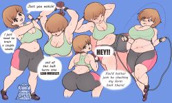  1girl absurdres ass breasts brown_eyes brown_hair cleavage exercising highres large_breasts persona persona_4 plump satonaka_chie short_hair solo thick_thighs thighs  rating:Sensitive score:29 user:Ahegao_lmao