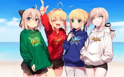  10s 4girls artoria_pendragon_(all) artoria_pendragon_(fate) beach fate/extra fate/grand_order fate_(series) green_eyes highres multiple_girls nero_claudius_(fate) nero_claudius_(fate)_(all) nero_claudius_(fate/extra) okita_souji_(fate) okita_souji_(koha-ace) open_mouth saber_(fate) saber_alter summer water yellow_eyes  rating:Sensitive score:9 user:Makentoshe