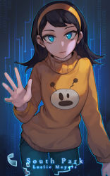  1girl blue_eyes brown_hair character_name copyright_name hairband leslie_meyers solo soul4444 south_park sweater 
