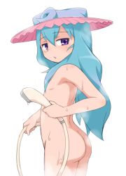 10s 1boy ass blue_hair bubukka from_side hacka_doll hacka_doll_3 long_hair male_focus nude purple_eyes shampoo_hat shota shower_head simple_background solo trap wet white_background rating:Questionable score:77 user:danbooru