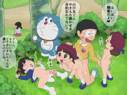  1boy 3girls aftersex age_difference ahegao bent_over bottomless cum cum_in_mouth cum_in_pussy cum_overflow doraemon doraemon_(character) fingering harem heart highres kneeling lipstick_mark loli multiple_girls nobi_nobita nude sex shota spread_legs standing stealth_sex tasrr tears tongue tongue_out translation  rating:Explicit score:155 user:raiden7s