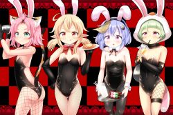  4girls :q ahoge animal_ears animal_hood ass bangs_pinned_back bare_back bare_shoulders black_gloves black_leotard black_pantyhose blunt_bangs bow bowtie breasts cat_ears cat_girl cat_tail choker cleavage cocktail_glass cocktail_shaker coin_hair_ornament collarbone commentary_request cup dango detached_collar diona_(genshin_impact) drinking drinking_glass drinking_straw drinking_straw_in_mouth elbow_gloves extra_ears fake_animal_ears fake_tail female_focus fish-flavored_toast_(genshin_impact) fishnet_pantyhose fishnets food forehead from_side genshin_impact gloves hair_between_eyes hair_ornament hair_ribbon hairband holding hood klee_(genshin_impact) leotard light_brown_hair loli long_hair looking_at_viewer looking_to_the_side low_twintails milk multiple_girls ninja ofuda orange_eyes pantyhose plate playboy_bunny pointy_ears qiqi_(genshin_impact) rabbit_ears rabbit_hood raccoon_tail rena_(riries) ribbon sanshoku_dango sayu_(genshin_impact) short_hair side_ponytail sidelocks single_fishnet_legwear sleeveless small_breasts standing strapless strapless_leotard tail thick_eyebrows tongue tongue_out trau tripping twintails wagashi wrist_cuffs  rating:Sensitive score:100 user:danbooru