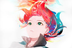  1girl bad_id bad_pixiv_id bubble caustics green_eyes male_focus multicolored_hair original popped_collar portrait simple_background solo uichi underwater 