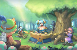 2boys 4girls annie_(league_of_legends) apple aqua_hair arm_support bare_shoulders bear blue_hair blue_skin blush breasts child cleavage colored_skin concert dakun dress eating fantasy food forest fruit grass green_theme hairband hat highres horns instrument large_breasts league_of_legends light log long_hair looking_at_viewer multiple_boys multiple_girls mushroom music nature open_mouth orange_hair pink_hair short_hair single_horn sitting smile socks sona_(league_of_legends) soraka_(league_of_legends) striped_clothes striped_legwear striped_socks stuffed_animal stuffed_toy sun teddy_bear teemo tibbers tree tristana twintails veigar white_hair yordle rating:Sensitive score:49 user:Onineko1602
