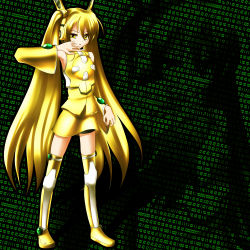  1girl ambassador_magma blonde_hair boots detached_sleeves hatsune_miku highres long_hair mille solo very_long_hair vocaloid yellow_eyes 