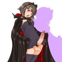 1futa black_bow black_choker black_thighhighs blunt_bangs bow breasts brown_hair cape choker circumcision_scar erection fangs futanari hair_bow hairband huge_penis looking_at_viewer male_focus no_panties open_mouth penis red_eyes short_hair sidelocks simple_background small_breasts solo standing teeth testicles thighhighs uncensored upper_teeth_only vampire yozora  rating:Explicit score:197 user:Chopin123