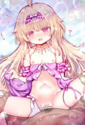 1boy 1girl ahoge ajitarou_(setsu) babydoll babydoll_lift bar_censor blue_background blush breasts breasts_out censored commentary_request groin hairband hetero highres jewelry leg_grab leg_ribbon lifting_own_clothes little_witch_nobeta loli lolita_hairband long_hair looking_at_viewer male_pubic_hair missionary mosaic_censoring navel necklace nipples nobeta paid_reward_available panties parted_lips pink_babydoll pink_eyes pov pov_crotch pov_hands pubic_hair pussy pussy_juice ribbon sex side-tie_panties small_breasts solo_focus sound_effects spread_legs stomach_bulge tearing_up thigh_ribbon thighs underwear underwear_only untied_panties vaginal variant_set white_panties rating:Explicit score:60 user:danbooru