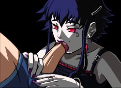  1boy 1girl animated animated_gif earrings fellatio glans_licking hetero highres jewelry licking nail_polish oral penis pov red_eyes ring simple_background solo_focus third-party_edit tongue umeko uncensored vampire zone_(artist)  rating:Explicit score:59 user:deathtrash2