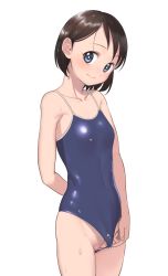  1girl blue_eyes breasts brown_hair buta_tsuzumi cleft_of_venus competition_school_swimsuit highres idolmaster idolmaster_cinderella_girls loli looking_at_viewer one-piece_swimsuit pussy pussy_peek sasaki_chie school_swimsuit short_hair small_breasts smile solo swimsuit wet  rating:Explicit score:225 user:danbooru