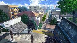 bad_id bad_pixiv_id balcony blue_sky building city cityscape cloud cloudy_sky commentary_request day fence grass md5_mismatch naohiro no_humans outdoors railing resolution_mismatch road scenery sky skyline stairs street tactile_paving tree window rating:General score:7 user:danbooru