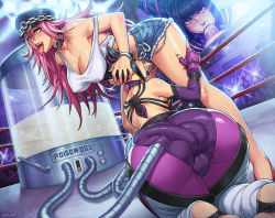  1futa 1girl ahegao anal anal_object_insertion artist_name ass bare_shoulders black_hair blue_eyes bodysuit breasts capcom cleavage company_connection covered_erect_nipples crossover crowd drill_hair fellatio final_fight futa_with_female futanari han_juri hands_on_another&#039;s_head hat large_breasts long_hair object_insertion open_mouth oral orgasm penis pink_eyes pink_hair poison_(final_fight) purple_bodysuit speh spotlight stadium street_fighter street_fighter_iv_(series) tentacle_sex tentacles tentacles_under_clothes tongue tongue_out twin_drills wrestling_ring  rating:Explicit score:260 user:Cane751