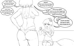 2girls absurdres ahoge angry ass bare_back bare_shoulders bikini bikini_top_only bra breasts condom dfc-tan dimples_of_venus dress english_text fang flat_chest goodbadartist highres loli long_hair micro_shorts monochrome mother_and_daughter multiple_girls original prostitution short_hair shorts size_difference speech_bubble sweater sweater_dress swimsuit talking thighhighs thing underwear used_condom whale_tail_(clothing) rating:Explicit score:87 user:Delicious_Donutko
