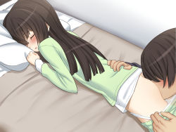 1boy 1girl :o smelling_ass bed black_hair blush brother_and_sister closed_eyes clothes_pull cunnilingus hair_down hair_over_eyes hetero highres incest kyoudai_no_jouji_jijou_2 loli long_hair lying on_stomach oral original osaru_(yuuen-dou) pajamas panties pants pants_pull panty_pull pillow pulling_another&#039;s_clothes shino_(osaru) siblings sleep_molestation sleeping smelling underwear rating:Explicit score:428 user:danbooru