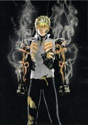 1boy android black_background black_sclera blonde_hair clenched_teeth closed_mouth colored_sclera earrings genos glowing glowing_eyes jewelry looking_at_viewer male_focus mechanical_arms murata_yuusuke official_art one-punch_man pants popped_collar robot shirt short_hair smoke solo standing steaming_body teeth torn_clothes torn_pants torn_shirt white_shirt yellow_eyes rating:Sensitive score:7 user:danbooru