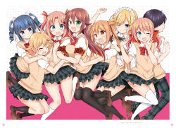  10s 18-kin 4boys 4girls :3 :d ;d ^_^ ahoge albertina_the_2nd angry apron arikawa_hime arikawa_kaguya arm_up armband black_hair black_neckwear black_socks blonde_hair blue_eyes blue_hair blunt_bangs blush bow bowtie breasts brown_eyes brown_footwear brown_hair brown_vest buttons closed_eyes closed_mouth collared_shirt crossdressing drill_hair expressionless eyes_visible_through_hair flipped_hair girl_sandwich green_eyes grey_skirt hair_between_eyes hair_bow hair_flaps hair_over_eyes hair_over_one_eye hair_ribbon hand_on_another&#039;s_thigh hands_up himegoto hug kneehighs large_breasts leg_up loafers long_hair looking_at_another looking_at_viewer maid_headdress matching_hair/eyes medium_breasts miniskirt multiple_boys multiple_girls no._1 oda_mitsunaga one_eye_closed open_mouth orange_eyes pants pantyhose parted_bangs parted_lips pink_hair plaid plaid_pants plaid_skirt red_bow red_hair red_neckwear red_ribbon reverse_trap ribbon sadako_(himegoto) sandwiched school_uniform shiny_skin shirt shoes short_hair short_sleeves sidelocks skirt small_breasts smile socks sweatdrop sweater_vest thick_eyebrows thighhighs toyotomi_hiro trap tsukudani_norio twin_drills twintails two_side_up v-shaped_eyebrows vest waist_apron white_apron white_background white_legwear white_ribbon white_shirt wing_collar wink wristband zettai_ryouiki 