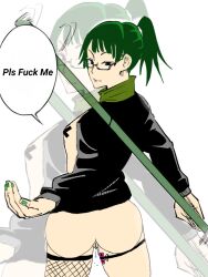artist_name artist_request ass ass_juice boobsgames cleavage_cutout cleft_of_venus clothing_cutout cosplay cosplay_sex cover cover_page drawstring fuck-me_(text) fucked_silly green_hair jujutsu_kaisen like_like manga_(object) manga_cover pelvic_curtain pussy pussy_juice sex_toy underwear vibrator vibrator_cord zenin_maki zenin_maki_(cosplay)
