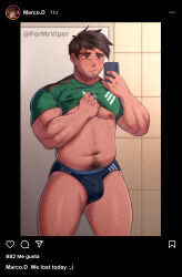 1boy absurdres bara beard_stubble belly black_male_underwear briefs bulge cowboy_shot excessive_pubic_hair facial_hair feru_(fermrviper) hairy highres holding holding_phone lifted_by_self looking_at_viewer male_focus male_pubic_hair male_underwear muscular muscular_male navel navel_hair nipples no_pants original phone pubic_hair pubic_hair_peek selfie short_hair solo sparse_arm_hair sparse_chest_hair sparse_leg_hair sportswear standing stomach stubble thick_eyebrows thick_navel_hair thick_thighs thighs underpec underwear
