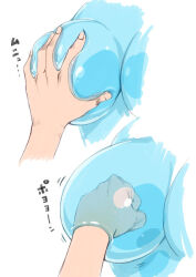  1girl bad_id bad_pixiv_id blue_skin breasts close-up colored_skin disembodied_hand grabbing grabbing_another&#039;s_breast large_breasts monster_girl nipple_fisting nipple_penetration nucomas slime_girl 