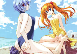 1boy 2girls artist_request ass ayanami_rei backless_outfit bare_shoulders beach blue_eyes brown_eyes casual_one-piece_swimsuit censored choker clothed_female_nude_male cowgirl_position cum cum_in_pussy cunnilingus dress femdom ffm_threesome girl_on_top group_sex halterneck hetero highres ikari_shinji multiple_girls neon_genesis_evangelion no_panties nude ocean one-piece_swimsuit oral outdoors penis pussy red_eyes reverse_spitroast sand sand_castle sand_sculpture sex sitting sitting_on_face sitting_on_person sky smile souryuu_asuka_langley straddling strapless strapless_dress swimsuit threesome twintails uncensored vaginal yellow_dress rating:Explicit score:112 user:1234567890