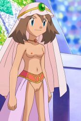  1girl blue_eyes brown_hair cleft_of_venus creatures_(company) game_freak loli may_(pokemon) nintendo nipples nude nude_filter pokemon pussy third-party_edit 