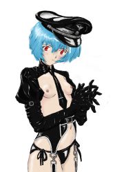  1girl absurdres artist_request ayanami_rei bdsm breasts gainax garter_belt gloves highres latex latex_gloves leather nazi neon_genesis_evangelion nipples panties small_breasts solo thighhighs underwear  rating:Questionable score:11 user:Katawa