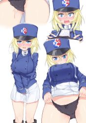10s 1girl bad_id bad_pixiv_id bc_freedom_military_uniform black_panties blonde_hair blue_eyes blue_hat blue_jacket blush breasts cameltoe commentary_request cum cum_in_clothes cum_in_panties cumdrip girls_und_panzer hat heavy_breathing highres holding holding_clothes holding_panties holding_underwear jacket large_breasts long_hair long_sleeves looking_at_viewer multiple_views open_mouth oshida_(girls_und_panzer) panties pleated_skirt presenting_removed_panties pussy_juice shiny_skin short_hair skirt standing underwear white_skirt yoi_naosuke rating:Explicit score:153 user:danbooru